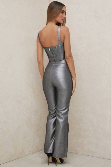 vestiario esso House of CB pantaloni jas argento kick flare X44T992