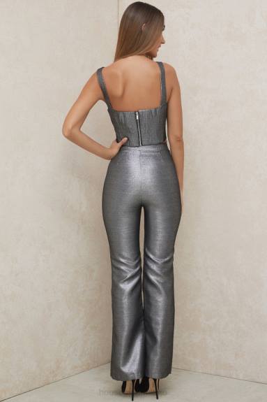 vestiario esso House of CB pantaloni jas argento kick flare X44T992
