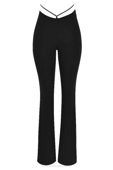 vestiario esso House of CB pantaloni layla neri con davanti a V X44T928