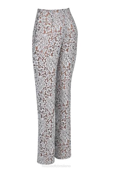 vestiario esso House of CB pantaloni mara in pizzo metallizzato argento X44T886