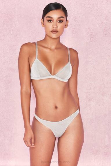 vestiario esso House of CB Minx slip a triangolo in lurex argento X44T1301