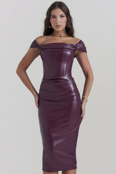 vestiario esso House of CB Abito con corsetto in pelle vegana di gelso corvino X44T129