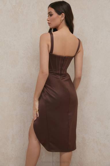 vestiario esso House of CB Abito con corsetto in raso color cioccolato Faye X44T582