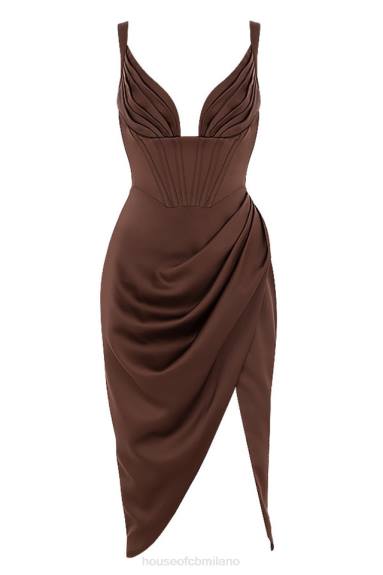 vestiario esso House of CB Abito con corsetto in raso color cioccolato Faye X44T582