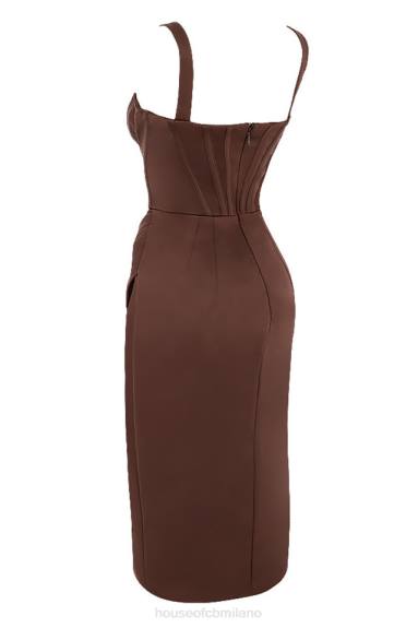 vestiario esso House of CB Abito con corsetto in raso color cioccolato Faye X44T582