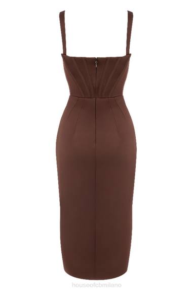 vestiario esso House of CB Abito con corsetto in raso color cioccolato Faye X44T582