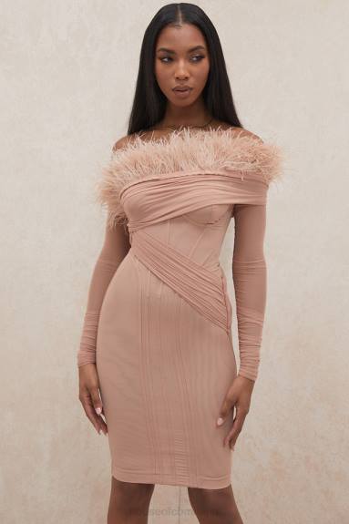 vestiario esso House of CB Abito con corsetto in rete Naira cipria X44T589