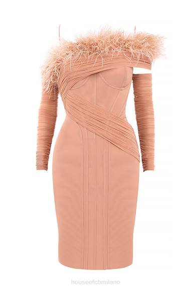 vestiario esso House of CB Abito con corsetto in rete Naira cipria X44T589