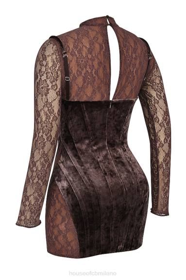 vestiario esso House of CB Abito con corsetto in velluto e pizzo marrone Marica X44T138