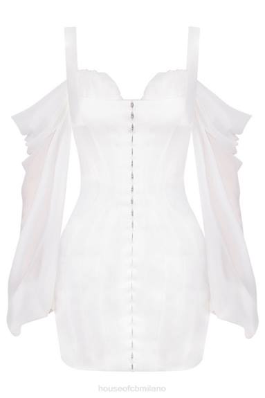 vestiario esso House of CB Abito corsetto bianco in Eva con maniche in blouson X44T611