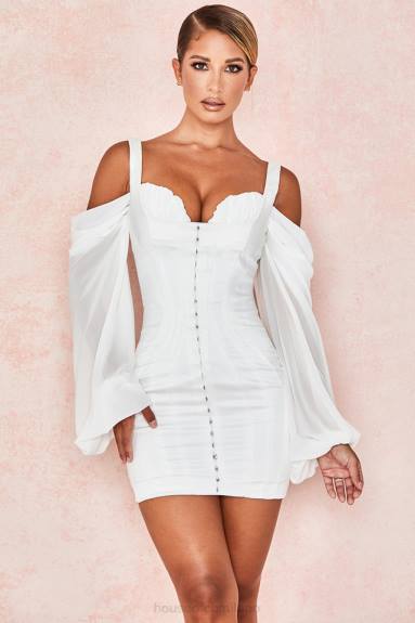 vestiario esso House of CB Abito corsetto bianco in Eva con maniche in blouson X44T611