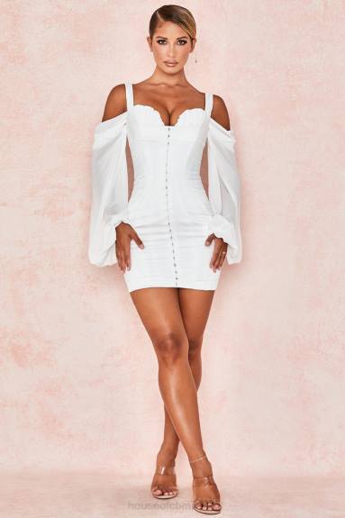 vestiario esso House of CB Abito corsetto bianco in Eva con maniche in blouson X44T611
