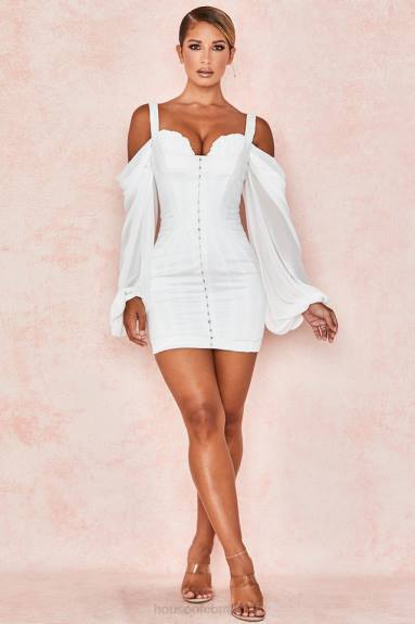 vestiario esso House of CB Abito corsetto bianco in Eva con maniche in blouson X44T611