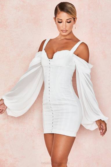 vestiario esso House of CB Abito corsetto bianco in Eva con maniche in blouson X44T611