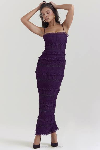 vestiario esso House of CB Abito corsetto con pieghe in paillettes uva solana X44T121