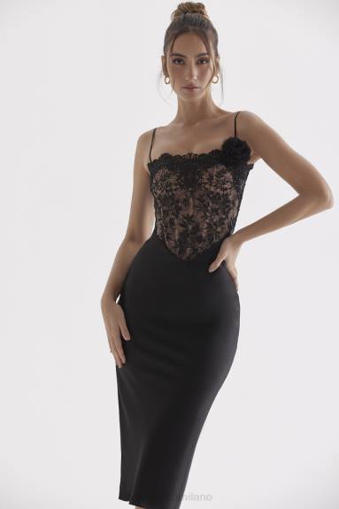 vestiario esso House of CB Abito corsetto nikita in raso nero e pizzo X44T301
