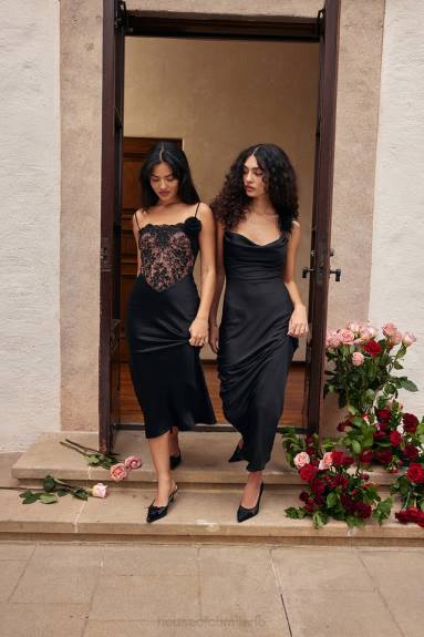 vestiario esso House of CB Abito corsetto nikita in raso nero e pizzo X44T301