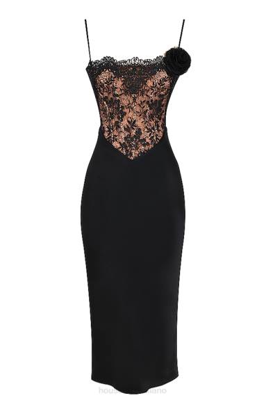 vestiario esso House of CB Abito corsetto nikita in raso nero e pizzo X44T301