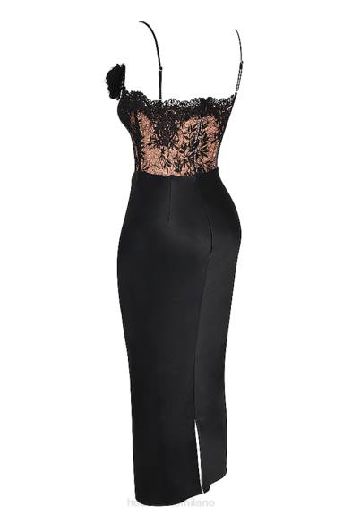 vestiario esso House of CB Abito corsetto nikita in raso nero e pizzo X44T301