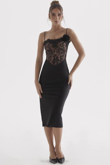 vestiario esso House of CB Abito corsetto nikita in raso nero e pizzo X44T301