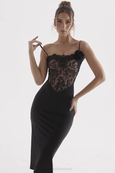 vestiario esso House of CB Abito corsetto nikita in raso nero e pizzo X44T301