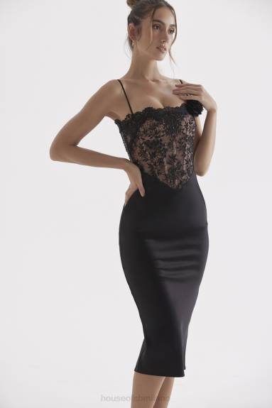 vestiario esso House of CB Abito corsetto nikita in raso nero e pizzo X44T301