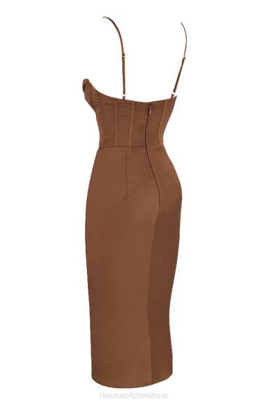 vestiario esso House of CB Abito sottoveste con corsetto in raso color cioccolato Myrna X44T568