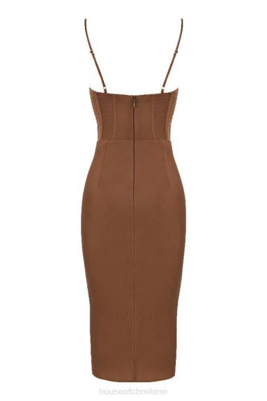 vestiario esso House of CB Abito sottoveste con corsetto in raso color cioccolato Myrna X44T568