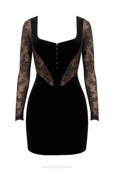 vestiario esso House of CB Elena abito corsetto nero in velluto e pizzo X44T585