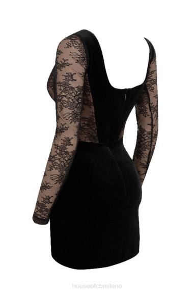 vestiario esso House of CB Elena abito corsetto nero in velluto e pizzo X44T585