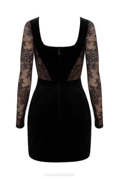 vestiario esso House of CB Elena abito corsetto nero in velluto e pizzo X44T585