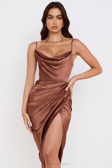 vestiario esso House of CB Reva abito con corsetto a balconcino in raso color caramello X44T535