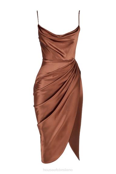 vestiario esso House of CB Reva abito con corsetto a balconcino in raso color caramello X44T535