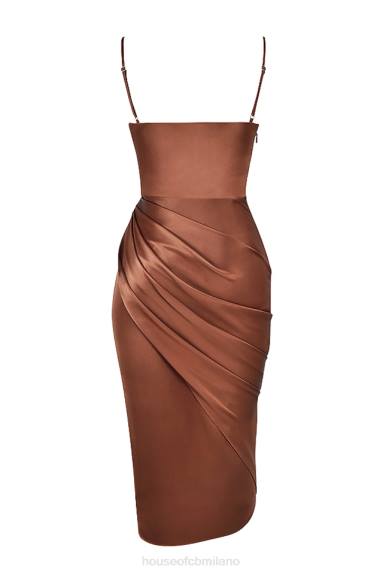 vestiario esso House of CB Reva abito con corsetto a balconcino in raso color caramello X44T535