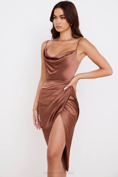 vestiario esso House of CB Reva abito con corsetto a balconcino in raso color caramello X44T535