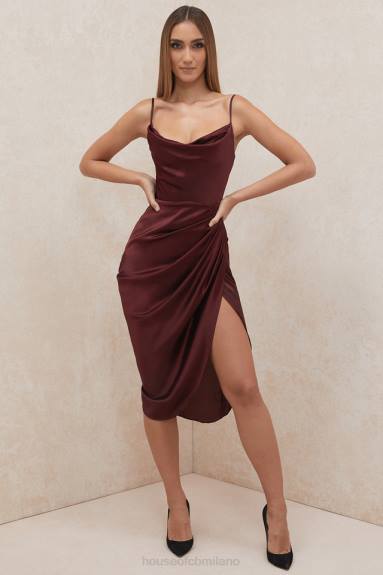 vestiario esso House of CB Reva abito corsetto a balcone in raso con uva passa X44T592