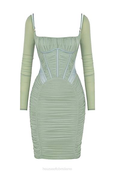 vestiario esso House of CB abito con corsetto arricciato verde freyja X44T543