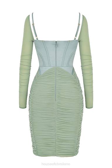 vestiario esso House of CB abito con corsetto arricciato verde freyja X44T543