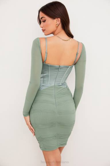 vestiario esso House of CB abito con corsetto arricciato verde freyja X44T543