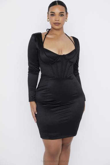 vestiario esso House of CB abito con corsetto in satin discoteca grazia nero X44T531