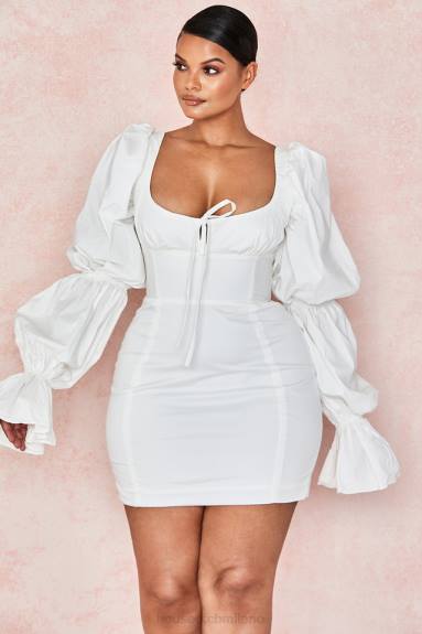 vestiario esso House of CB abito corsetto bianco Elsie con maniche a sbuffo X44T613