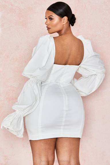 vestiario esso House of CB abito corsetto bianco Elsie con maniche a sbuffo X44T613