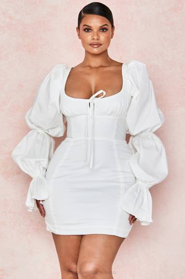 vestiario esso House of CB abito corsetto bianco Elsie con maniche a sbuffo X44T613