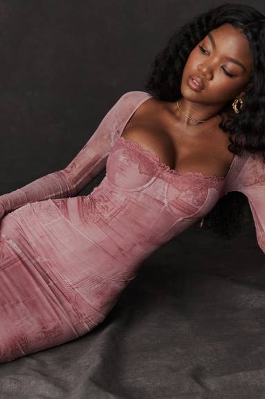 vestiario esso House of CB abito corsetto con stampa rosa seraphina X44T151
