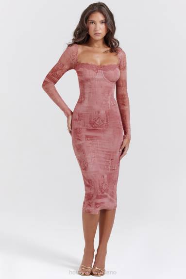 vestiario esso House of CB abito corsetto con stampa rosa seraphina X44T151