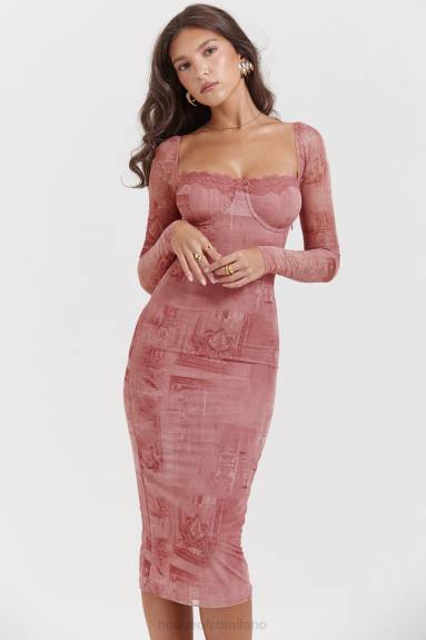 vestiario esso House of CB abito corsetto con stampa rosa seraphina X44T151