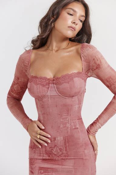 vestiario esso House of CB abito corsetto con stampa rosa seraphina X44T151