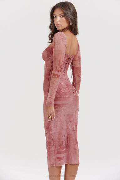 vestiario esso House of CB abito corsetto con stampa rosa seraphina X44T151