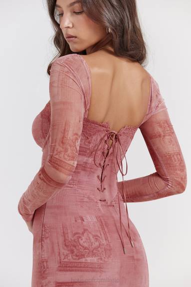 vestiario esso House of CB abito corsetto con stampa rosa seraphina X44T151