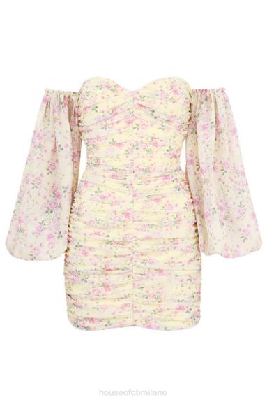 vestiario esso House of CB abito corsetto con volant floreale Giovanna Lemon X44T610